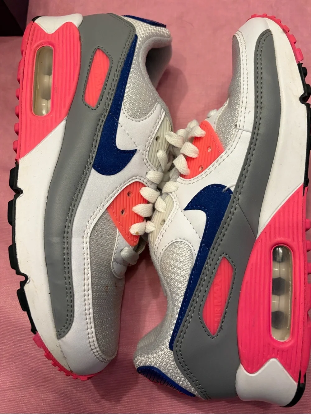 Nike Air Max 90 Pink Concord White Pink Gray Blue Mesh Women's Sneakers 7.5
